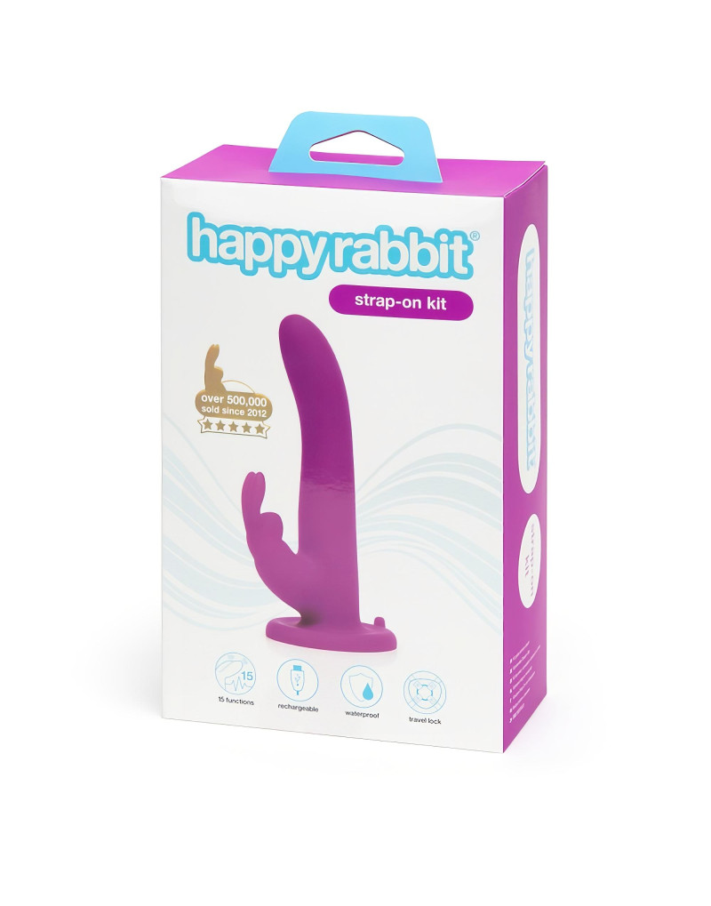 Happyrabbit Strap-On - nyuszis felcsatolható vibrátor (lila)