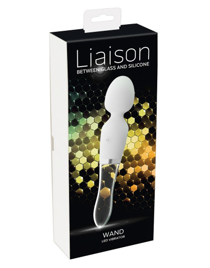 Liaison Wand - akkus, szilikon-üveg LED-es vibrátor (áttetsző-fehér)