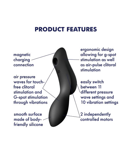 Satisfyer Curvy Trinity 2 - akkus léghullámos 2in1 vibrátor (fekete)