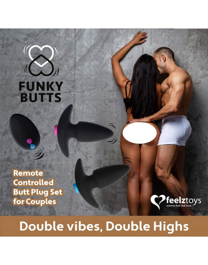 FEELZTOYS Funkybutts - akkus rádiós anál vibrátor szett (fekete)