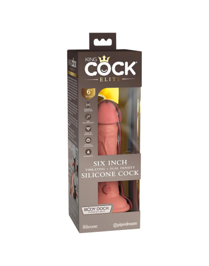 King Cock Elite 6 - tapadótalpas, élethű vibrátor (15cm) - natúr