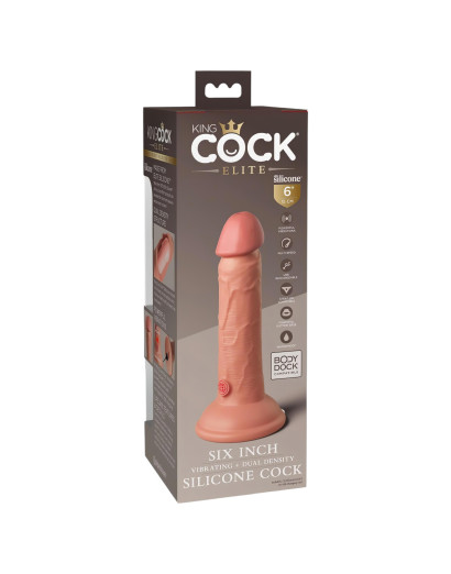 King Cock Elite 6 - tapadótalpas, élethű vibrátor (15cm) - natúr