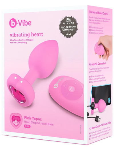 b-vibe heart - akkus, rádiós anál vibrátor (pink)