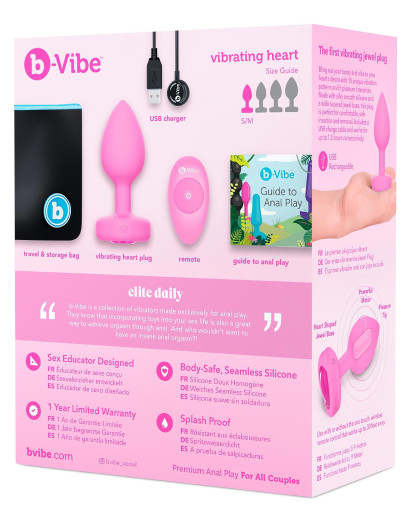 b-vibe heart - akkus, rádiós anál vibrátor (pink)