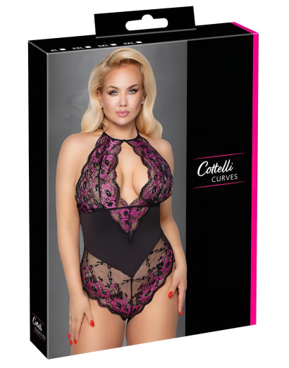 Cottelli Plus Size - virágos body (fekete-lila)