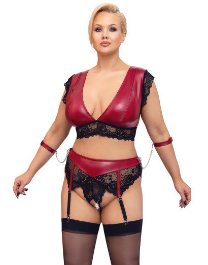 Cottelli Bondage Plus Size - csipkés melltartó szett (piros-fekete)