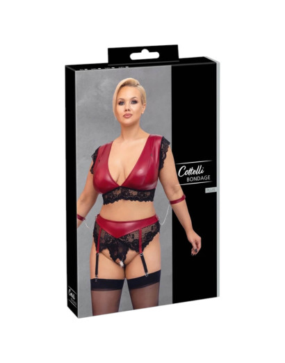 Cottelli Bondage Plus Size - csipkés melltartó szett (piros-fekete)