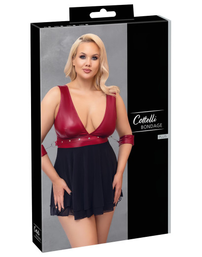 Cottelli Bondage Plus Size - mélyen dekoltált babydoll (piros-fekete)