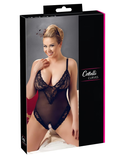 Cottelli Plus Size - csipkés body (fekete)