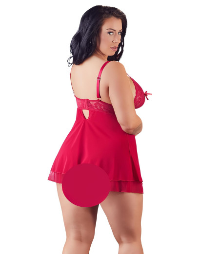 Cottelli Plus Size - csipkés, lenge babydoll (piros)