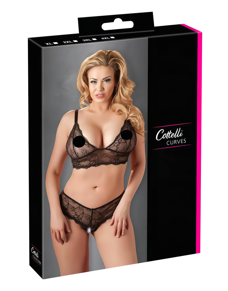 Cottelli Plus Size - finom csipke melltartó szett (fekete)