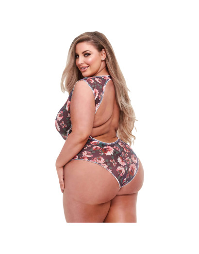 Baci Plus Size - virágos, csipkés body