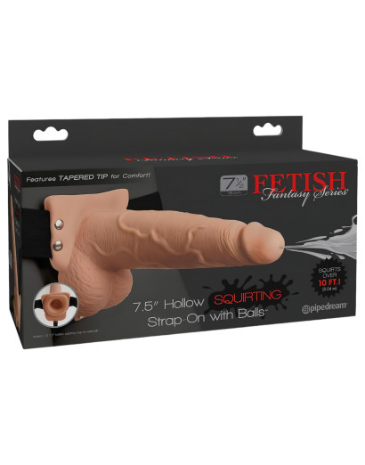 Fetish Strap-On 7,5 - felcsatolható, üreges, spriccelő dildó (natúr)