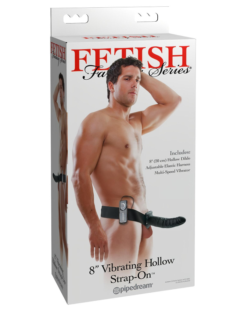 Fetish Strap-On 8 - felcsatolható, üreges vibrátor (fekete)