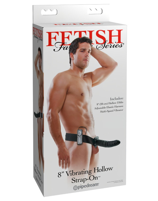 Fetish Strap-On 8 - felcsatolható, üreges vibrátor (fekete)