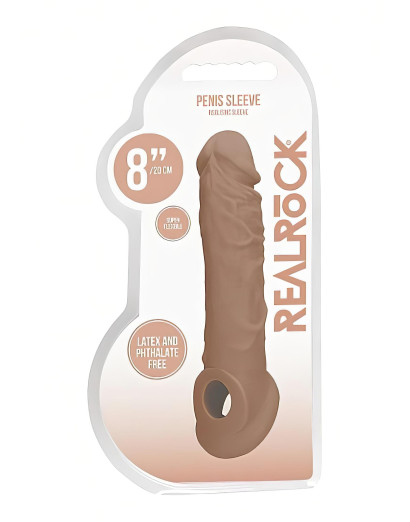 RealRock Penis Sleeve 8 - péniszköpeny (21cm) - sötét natúr