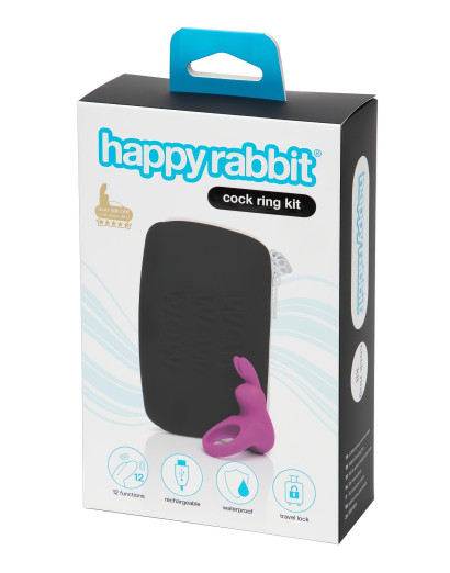 Happyrabbit Cock Kit - vibrációs péniszgyűrű tárolótáskával (lila)