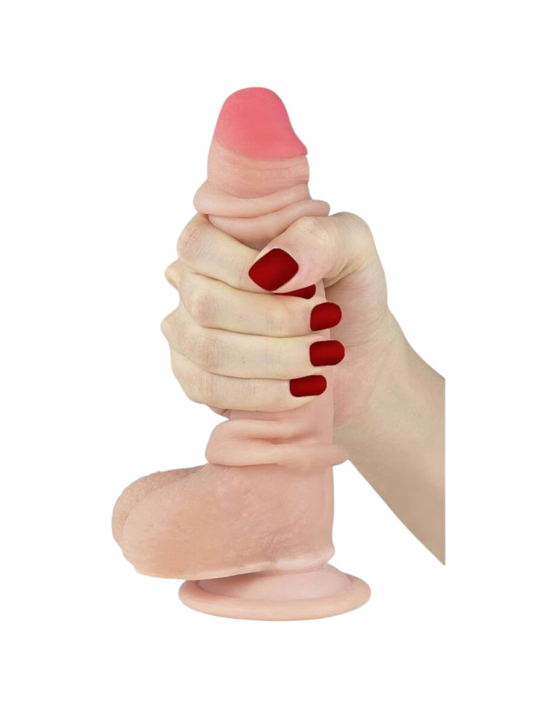 Lovetoy Sliding-Skin - kétrétegű tapadótalpas dildó - 18cm (natúr)