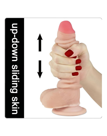 Lovetoy Sliding-Skin - kétrétegű tapadótalpas dildó - 18cm (natúr)