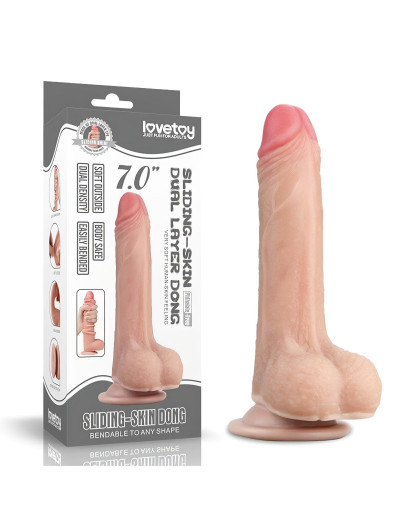 Lovetoy Sliding-Skin - kétrétegű tapadótalpas dildó - 18cm (natúr)