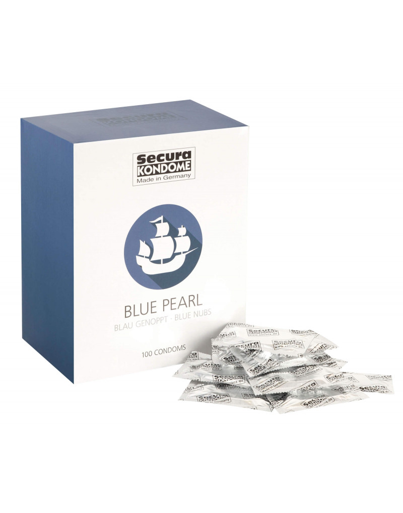 Secura Blue Pearl - gyöngyös kék óvszerek (100db)
