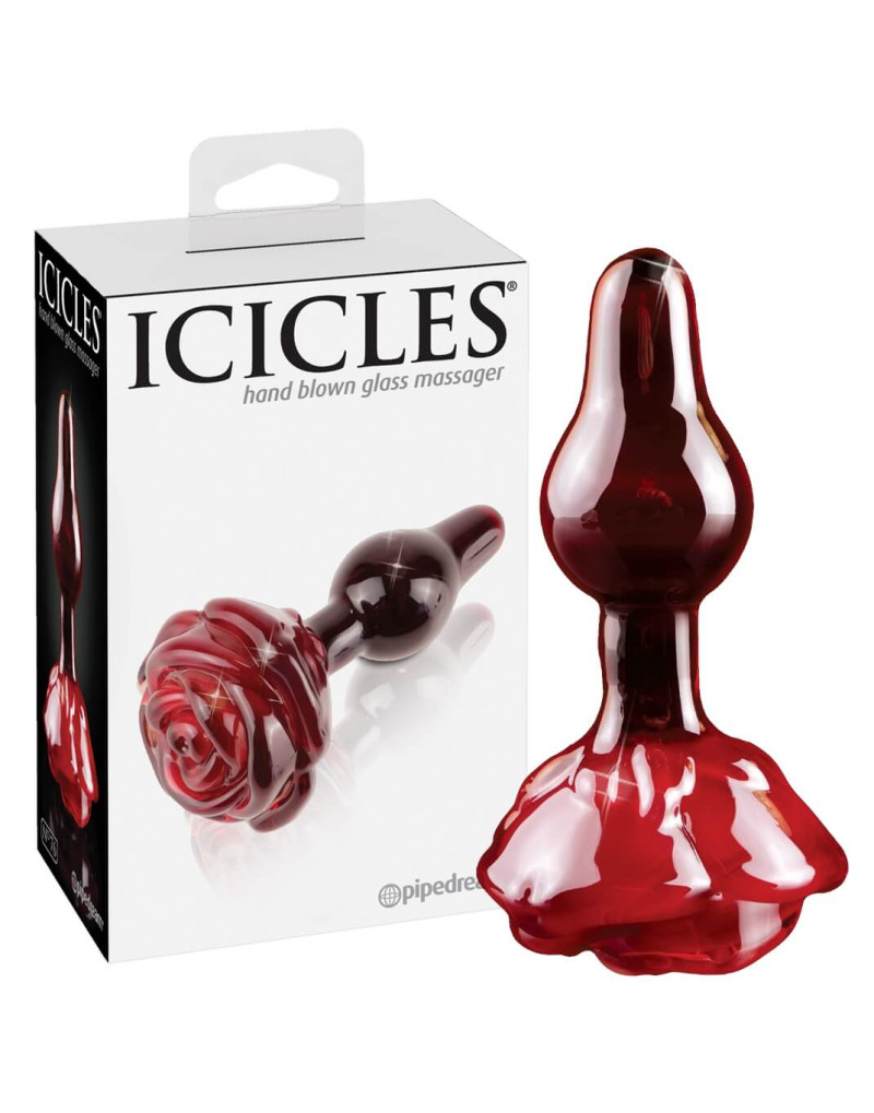 Icicles No. 76 - rózsás üveg anál dildó (bordó)