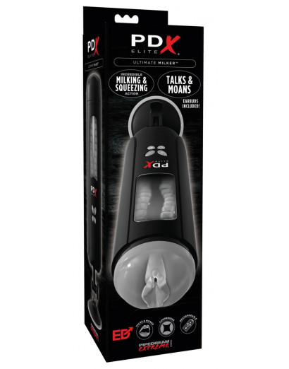 PDX Ultimate Milker - akkus, péniszfejő punci maszturbátor (fekete)