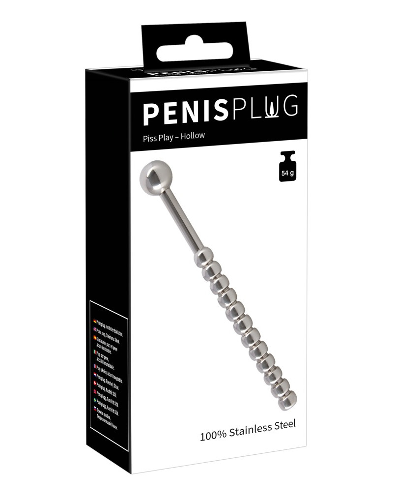 Penisplug Piss Play (54g) - gömbös, üreges húgycsőtágító rúd (0,7-1cm)