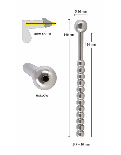 Penisplug Piss Play (54g) - gömbös, üreges húgycsőtágító rúd (0,7-1cm)