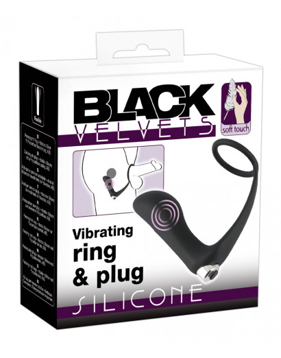Black Velvet - akkus, szilikon anál vibrátor péniszgyűrűvel (fekete)